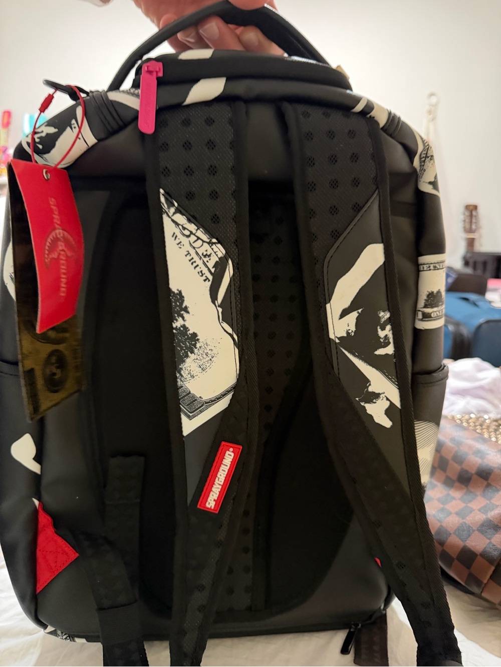 Sprayground Black Backpack with Hot Pink Leopard Panel - Picture 5 of 6